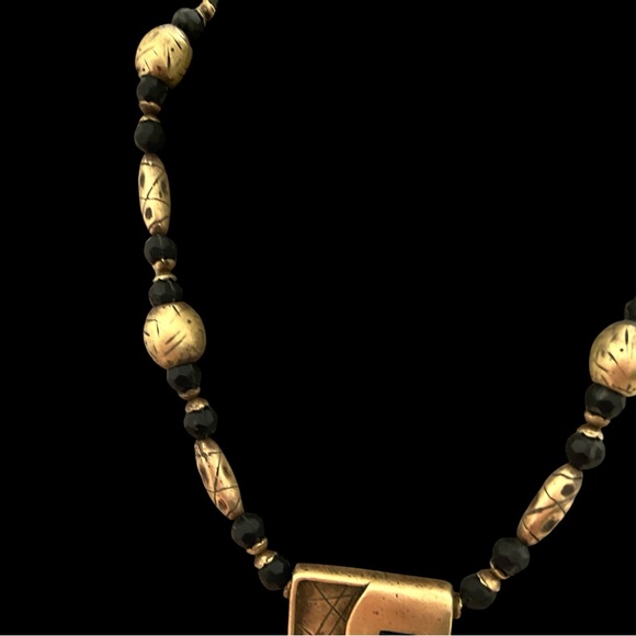 Chico's Heavy Gold Tone Brass and Black Bead Statement Necklace - Picture 4 of 8